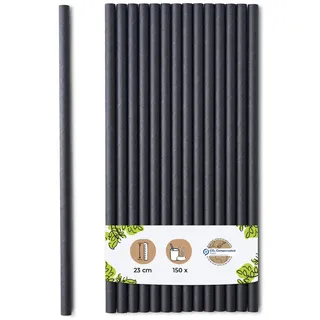 BIOZOYG 150 Stück Jumbo Papiertrinkhalme 23cm,  Ø8mm, schwarz, Strohhalme, Saugrohre, Trinkröhrchen, dicke XL Getränkerohre für Smoothies und Shakes