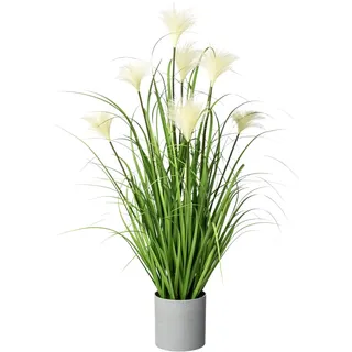 CREATIV green künstliches Riedgras 76cm im weißen Topf I naturgetreues Wildgras im Topf I Pampasgras für Innen I hochwertige & dekorative Dekopflanze I Grasbusch für Indoor I lebensechte Kunstpflanze