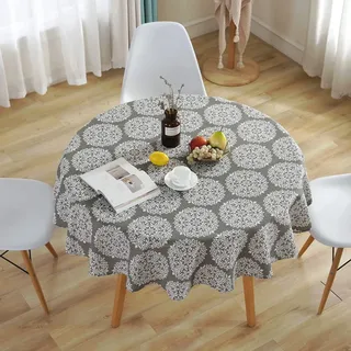 Tischdecke rund Leinen Baumwolle 150cm Abwaschbar Fleckschutz Nordisch Frische Tischdecke für Küche Garten Party (Grau)