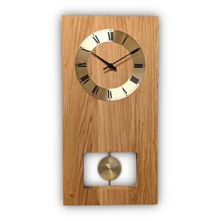 Natuhr Wanduhr Classica Funk-Pendeluhr Eiche geölt mit goldenem Pendel und goldenem Zahlenreif