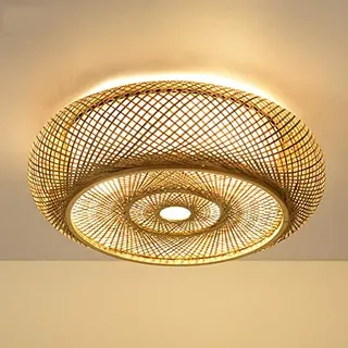 COCOL Retro Bambus Deckenlampe Gewebte Bambus Deckenleuchte,E27 Land Korridor Deckenlicht Handgewebte Lampe Natürliche Bambus Rattan Wohnzimmer Schlafzimmer Studie Dekorative Lampe,50cm