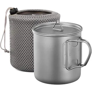 600ml Titan Becher Tasse Ultraleicht Camping Topf Geschirr Set Titanium Cup Töpfchen mit Isolierbeutel Tragbar, zum Aufhängen für Outdoor Trekking Wandern Solo-Camping Bushcraft