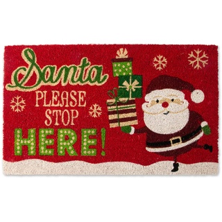DII Weihnachts-Fußmatte aus natürlicher Kokosfaser und Veranda-Dekor, 43 x 74 cm, Santa Stop Here
