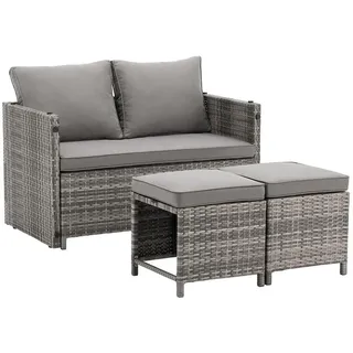 Juskys 2in1 Polyrattan Gartenmöbel Jamaika 4-tlg. grau