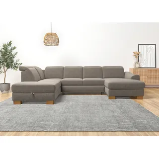 Wohnlandschaft HOME AFFAIRE "Dundee U-Form", grau (taupe), B:338cm H:86cm T:219cm, Flachgewebe (100% Polyester), Sofas, Wohnlandschaft, wahlweise mit Kopfteilverstellung und zusätzlich mit Schlaffunktion