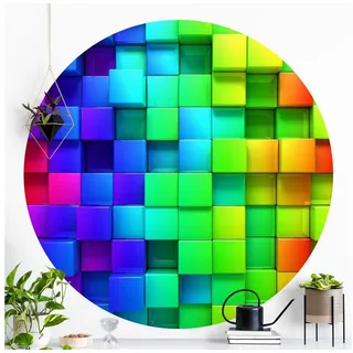 Bilderdepot24 Vliestapete rund Effekt 3D Würfel 3D-Optik Modern Wanddeko Raumtiefe, Glatt, Matt, (Vliestapete selbstklebend), Wohnzimmer Schlafzimmer Küche gemusterte Wandtattoo Klebe Wandtapete bunt 175 m x 175 m