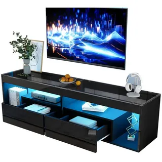 Merax Lowboard hochglanz Schwarz TV-Schrank mit LED (1 St), Fernsehtisch mit 2 Schubladen und Stauraum, 180x40x46cm schwarz
