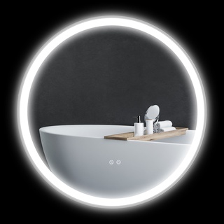Runder Badezimmerspiegel Mit Einstellbarer Lichthelligkeit Weiß  Silber (Farbe: Weiß  Silber)