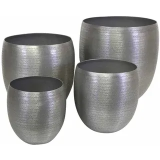 Casa Moro Orientalischer Blumentopf Toledo 4er Set Silber rund aus Aluminium mit Hammerschlag handgefertigt | Luxus Metall Übertopf Boho Chic Pflanzkübel Blumen-Kübel | ABK600