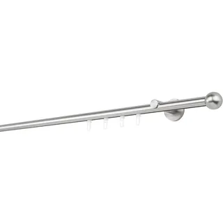 ONDECO Gardinenstange auf Maß Innenlauf 20mm Ball 1-lauf Wandträger 6,5cm mit Gleiter Farbe: Edelstahl-Optik, Größe: 110cm