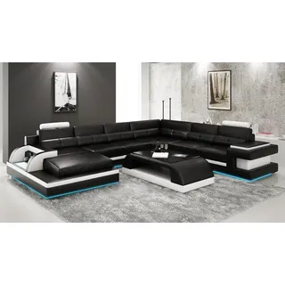 Xlmoebel Wohnlandschaft XLMOEBEL Ledersofa in Schwarz mit Relaxfunktion und Beleuchtung, Wohnlandschaft, Made in Europa orange