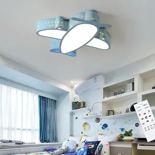 DOCJX LED Modern Deckenlampe Kinderzimmer Deckenleuchte Schlafzimmer 34W Flugzeug Kinderzimmer Lampe Decke 60cm Mit Fernbedienung Dimmbar Lampen Tageslichtlampe Decke Studie (Color : Blau, Größe : k