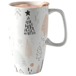 Große Kaffeetasse, 600 ml Kaffeetassen Keramiktasse mit Henkel Große Kaffeetassen Set mit Deckel-Süße Tasse Große Tee- und Kaffeetasse für Büro und Zuhause Teetasse