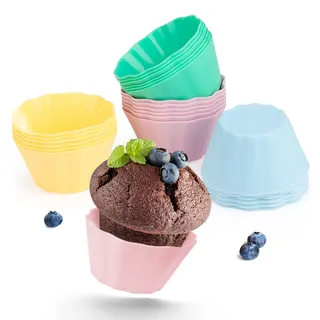 Backefix Silikon Muffinförmchen Premium 24 Stück Set je 7,5x4cm groß XXL | wiederverwendbare Muffinformen Silikon BPA frei, antihaftende Cupcake Formen Silikon Backförmchen bunt pastell
