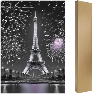 DCIDBEI Diamond Diamond Painting Eiffelturm Feuerwerk 40x50cm Strass Stickerei Erwachsene ästhetik Eiffelturm Kreuzstich Anfänger Diamant Eiffel Tower Bild Schwarz Weiß Landschaft Paris Verpackung Box