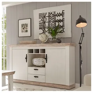 Lomadox Sideboard FERNA-61, weiß Nb. und Oslo Pinie dunkel Nb. mit Flaschenregal 168x104x44cm weiß