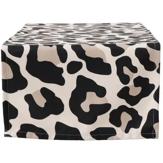 Boltze Tischläufer Leony 140 cm – Tischband mit Leoparden-Muster in Braun/Schwarz, Polyester, 40 cm breit, Tischdeko für Esstisch, Couchtisch & Sideboard