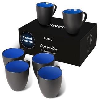 MIAMIO - 6 x 350 ml Kaffeetassen/Kaffeebecher Set - Tassen Set 6er Modern - Le Papillon Kollektion (Blau)