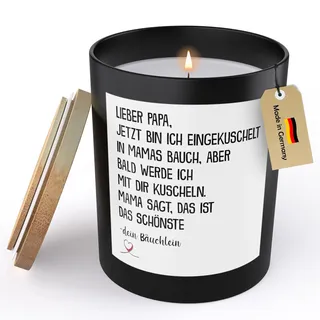 (HANDGEMACHT) Spruchkerze Du Wirst Papa Schwangerschaft Geschenk Männer "Jetzt Bin Ich Eingekuschelt" Werdender Vater Sojawachs Kerze im Glas Dad To Be Handgemacht Duft Deko Nachhaltig - ZITRUS
