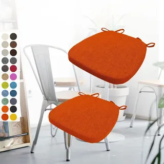 2er Set Stuhlkissen 40x38x3cm mit Bändern,Waschbare Sitzkissen Rutschfest,Stuhlauflage Stuhlpolster Sitzkissen,Abnembar Bezug Mit Reißverschluss,Ideal für Zuhause Büro Küche Esszimmer,Orange Rot
