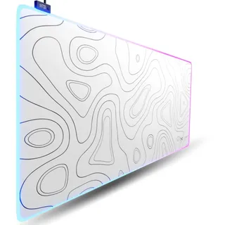 Nyfter - XXL Gaming Mauspad RGB White im Topography Design 900 x 500mm Premium Mousepad Size Groß vernähte Kanten langlebig mit high-end Glide und Anti-Rutsch Speed Gaming Mauspad