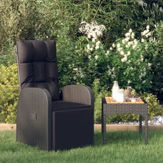 Möbel Outdoor Relaxsessel,Balkonstuhl Garten-Liegestuhl mit Auflage Poly Rattan Schwarz DE66718