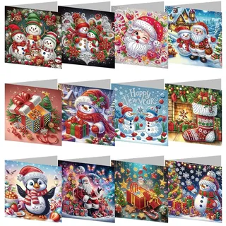 Generish Weihnachtskarten Set,Diamond Painting Weihnachtskarten,12er Set Grußkarten Weihnachten, Klappkarten Frohe Weihnachten mit Umschlägen,Merry Christmas Geschenk Weihnachtsgrüße Dankeschön Karte