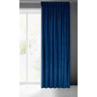 Eurofirany Madlen Samtvorhang, Velvet Vorhang, mit Faltenband -1 STK. Weich, Edel Gardine 200g/m2, Elegant, Glatt, Einfarbig, Modern, Klassisch, Wohnzimmer, Schlafzimmer, 140x300 cm, Dunkelblau