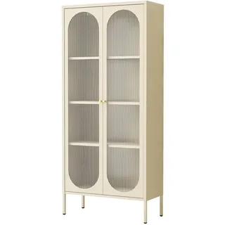Metallschrank Sideboard mit Sicherheitsglas-Türen MORU, ca. 180 x 80 x 35 cm - Creme
