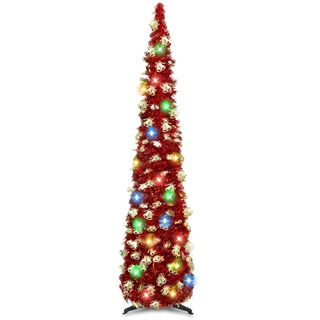 1.5 m Bleistift-Weihnachtsbaum mit Lichtern, zusammenklappbar, künstlicher Pailletten-Pop-Up-Weihnachtsbaum, hohe schmale Lametta-Weihnachtsbäume mit Ständer, Kamin, Home Office