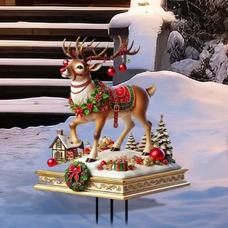 Gartenstecker Weihnachten Deko Draußen | Acryl 2D Rentier Figur | Weihnachtsmann Figur Schlitten Deko | Weihnachtsfiguren Gartendeko | Gartenstecker Weihnachten Deko Draußen