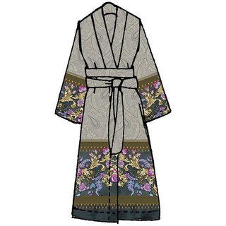 Bassetti Kimono TUSCANIA, wadenlang, Baumwolle, Gürtel, mit einem Muster aus ornamentalen Goldelementen grau S-M