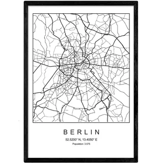 Nacnic Minimalistische Stadtplanen Poster. Geometrische Stil Wanddekoration Abbildung von Berlin. Verschiedene Deutsche Stadtkarten, Plänen und Reisen Bilder ohne Rahmen. Größe A4.