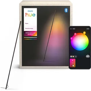 Philips Hue LED Stehlampe Gradient Signe Pole White & Color Ambiance mit Farbverlauf schwarz, Bluetooth, CCT - über Fernbedienung, Dimmer, Dimmfunktion, Einschlafhilfe, Farbsteuerung, Farbwechsel, Memory, nach Trennung vom Netz, Memoryfunktion, RGB, Smart Home, Softlichtstart, Timerfunktion, Weckerfunktion, dimmbar über Fernbedienung, erweiterbar, mehrere Helligkeitsstufen, LED fest integriert, RGB, indirektes Licht, schlankes Design, steuerbar per App und Sprache schwarz
