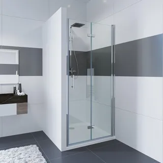 IMPTS Duschtür 120cm Falttür Rahmenlos Duschabtrennung Nische Duschkabine Sicherheitsglas mit Nanobeschichtung Nischentür Dusche Höhe 195cm - Silber