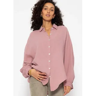 SASSYCLASSY Longbluse Oversize Musselin Bluse Damen kurz Langarm Elegant Hemdbluse lang aus Baumwolle mit V-Ausschnitt, One Size (Gr. 36-48) beige
