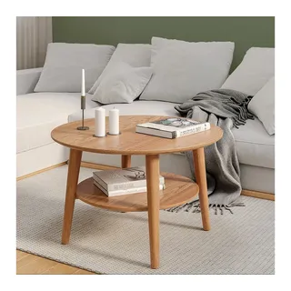 skølm Couchtisch rund Mjölnir, Wohnzimmertisch aus Eiche Massivholz, Beistelltisch für Wohnzimmer Durchmesser 70 cm, Höhe 45 cm, Natur dunkel