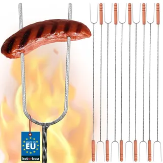 KOTARBAU® 10er Set Grillspieß 100 cm extra langer Spieß mit zwei Zinken für Lagerfeuer mit Holzgriff