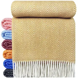 Wolldecke "TIROL M" 100 % Wolle, 140 x 200 cm in versch. Farben, STTS gelb