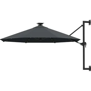 vidaXL Sonnenschirm Wandmontage mit LEDs Metallmast Wandschirm Ampelschirm Balkonschirm Gartenschirm Marktschirm Schirm 300cm Anthrazit - 300 centimeter diameter