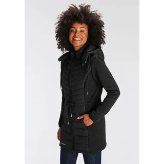 Steppjacke KANGAROOS Gr. 36 (S), schwarz Damen Jacken Lange im trendigem Material-Mix mit abnehmbarer Kapuze