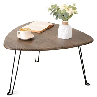 Klappbarer Couchtisch für Wohnzimmer, kleiner Holz-Klapptisch mit Stahlbeinen, hellbraun, dreieckiger Couchtisch, Mitte des Jahrhunderts, moderner Bodenschreibtisch, niedriger Tisch für kleine