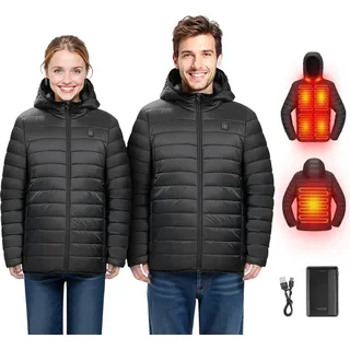 Vevor Beheizbare Jacke für Damen mit 7,4-V-Akku, Softshell-Elektroheizmantel, winddichte, leichte Oberbekleidung mit 4 Heizzonen & 3 Heizstufen, für Wanderungen, Arbeiten im Freien, schwarz, L