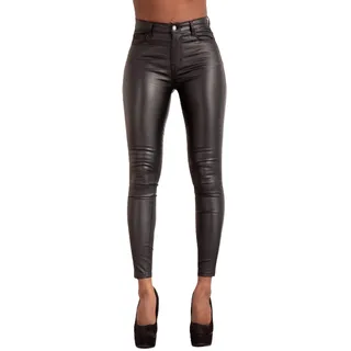Glook Hochwertige Damenhosen, Glatte Damen Hose, Frauen Kunstlederhose, PU Lederhose Jean (XS, Schwarz 2) - XS