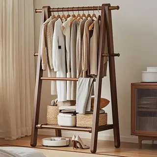 Cutfouwe Holz Kleiderständer Garderobe, große Faltbare hängende Kleidung, Stand Kleiderständer mit Lagerung Regal, Kleidung Lagerung, Home Organisation, natürliche Buche,31" with Pants Rack
