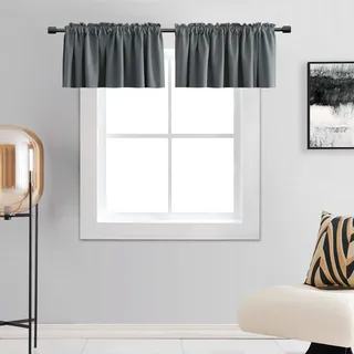 DONREN Mittelgrauer Volant – Kellervolant für kleine Fenster mit Stangentasche (2 Paneele, B 182 x L 45,7 cm)