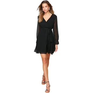 TRENDYOL Damen Midi Ruffle Hem Fitted Dress, Schwarz, 34 EU - 34