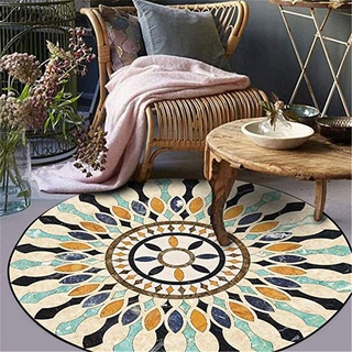 Nicole Knupfer Teppiche Mandala Runde Baumwolle Mandala Bedruckte Muster Boho Waschbar Teppich für Wohnzimmer Schlafzimmer Dekor (#F2,100x100cm)