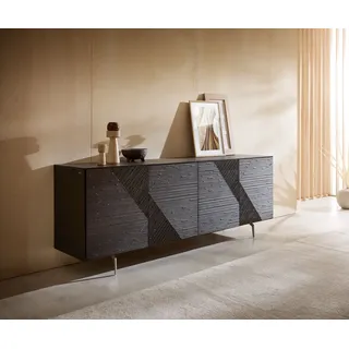 DELIFE Sideboard Tereos, Esche Dunkelbraun 3D Effekt 200 cm 4 Türen Winkelfuß Edelstahl gebürst braun 200 cm x 93 cm x 46 cm
