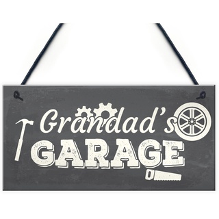 RED OCEAN Wandschild zum Aufhängen mit Aufschrift "Grandad's Garage", Werkstatt, Männerhöhle, Schuppen, Geschenk für Vater